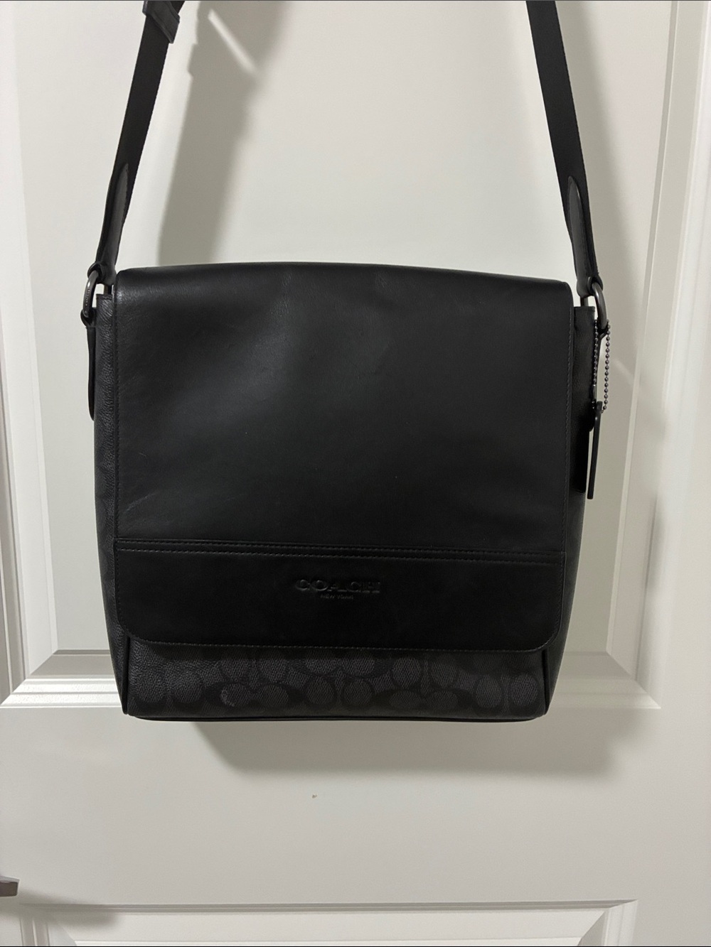 Coach Black Leather & Signature Canvas Messenger Bag